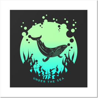 Under the Sea Retro Whale Ocean Lover Posters and Art